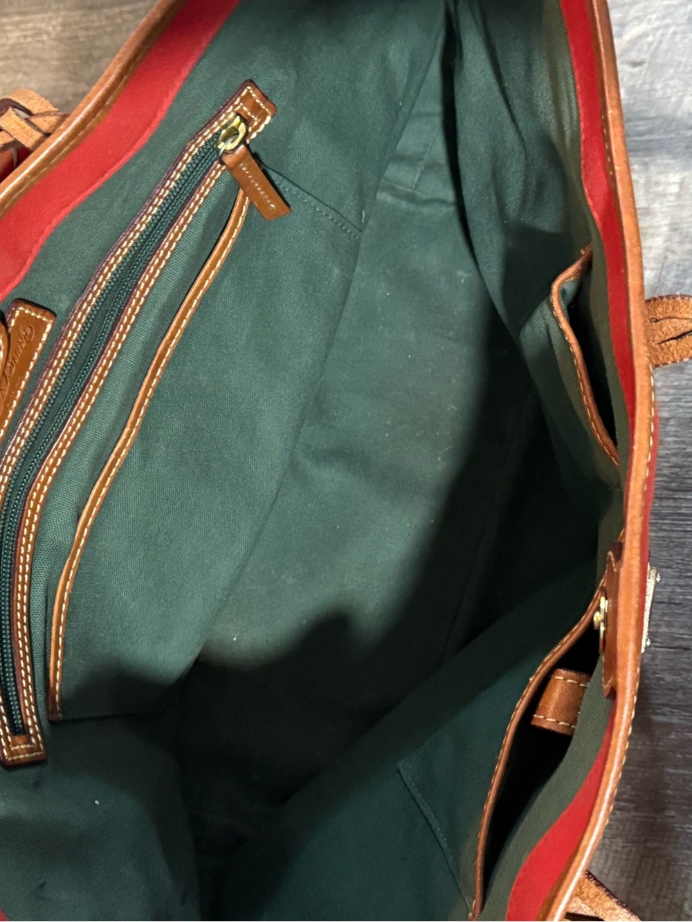 Dooney & Bourke Red Canvas Tote Bag with Tan Trim - Picture 5 of 6